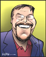 Kevin Featherly, Political Reporter / Tech Writer / Freelance Journalist /  Columnist; caricature by Kirk Anderson